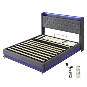 Bed Frame Gas Lift Storage LED Light USB