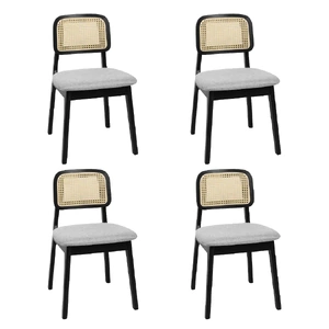 Dining Chair Wood Rattan Armless x4