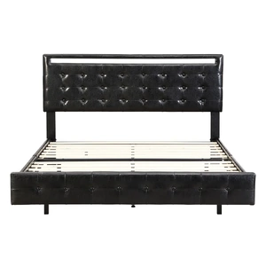 Floating Bed Frame with Headboard LED Lights Mattress Base