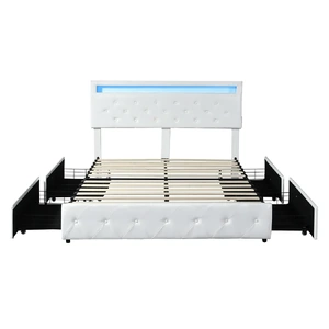Bed Frame RGB LED PU 4 Drawer USB