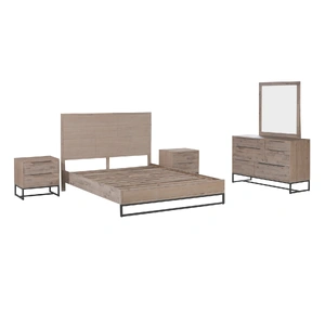 Bedroom Suite made in Solid Wood Acacia Veneered Size Oak Bed, Bedside Table & Dresser