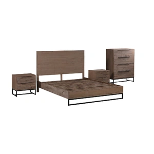 Bedroom Suite made in Solid Wood Acacia Veneered Size Oak Bed, Bedside Table & Tallboy