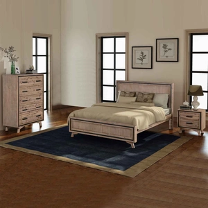 Bedroom Suite Size Silver Brush in Acacia Wood Construction Bed, Bedside Table & Tallboy