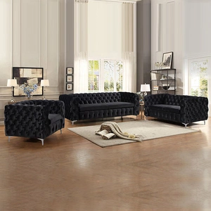 3+2+1 Seater Sofa Classic Button Tufted Lounge in Velvet Fabric with Metal Legs