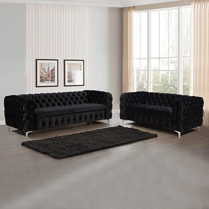 3+2 Seater Sofa Classic Button Tufted Lounge in Velvet Fabric with Metal Legs