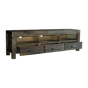 TV Cabinet with 3 Storage Drawers with Shelf Solid Acacia Wooden Frame Entertainment Unit in Chocolate