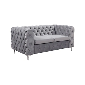 Sofa Classic Button Tufted Lounge Velvet Fabric Metal Legs