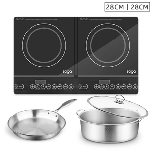 Dual Burners Cooktop Stove Stainless Steel Induction Casserole Fry Pan