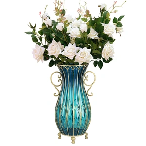 51cm Glass Tall Floor Vase with 12pcs White Artificial Artificial Flower Set