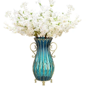51cm Glass Tall Floor Vase and 10pcs White Artificial Artificial Flower Set