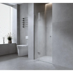 100cm Wall to Wall Frameless Shower Screen with Nickel Channel and Brass Hinges , Square Double Pull Handle