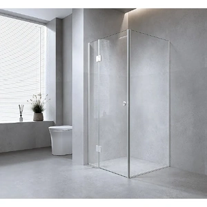 100x70cm Corner Frameless Shower Screen with Gold Channel and SS Hinges, Round Handle