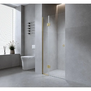 110cm Wall to Wall Frameless Shower Screen with Gold Channel and SS Hinges , Round Handle