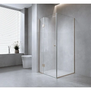 90 by 90cm Corner Frameless Shower Screen with Nickel Channel and Brass Hinges, Round Handle