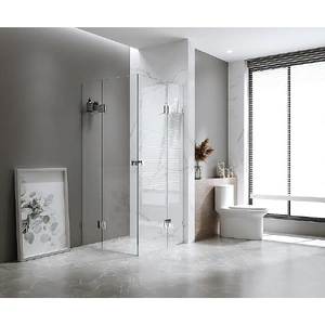 Double Door Corner Shower Screen with Gunmetal Brackets and SS Hinges, Square knob Handle