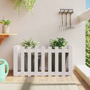 Garden Raised Bed with Fence Design White Solid Wood Pine