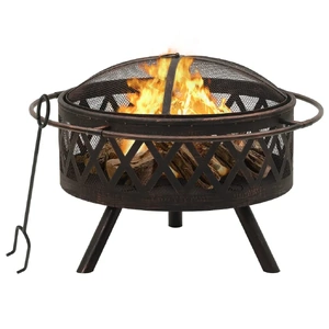 Rustic Fire Pit with Poker XXL Steel
