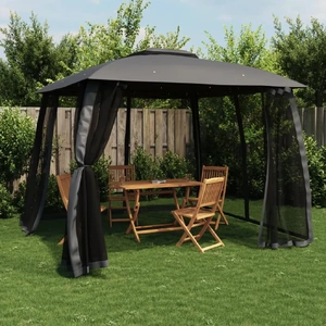 Gazebo with Double Roof&Mesh Walls Anthracite Steel