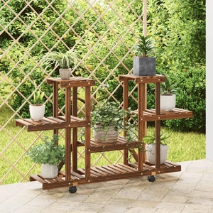 Flower Stand with Wheels Solid Wood Fir