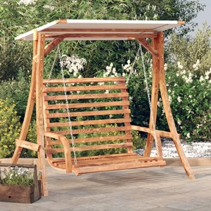 Swing Bench with Canopy Solid Wood Spruce with Teak Finish