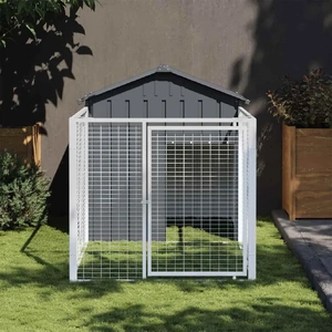 Dog House with Run Anthracite Galvanised Steel