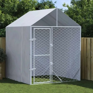 Outdoor Dog Kennel Roof Silver Galvanised Steel