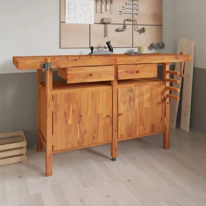 Workbench Drawers Vices Solid Wood Acacia 162 by 62 by 83 cm