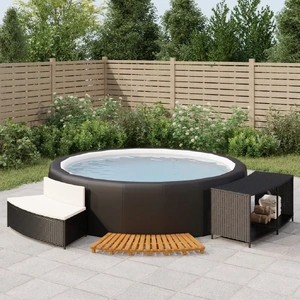 Hot Tub Surround Poly Rattan Solid Wood Acacia