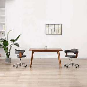 Swivel Dining Chair Grey Bent Wood and Fabric