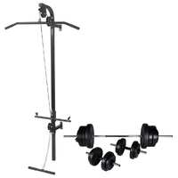 Wall-Mounted Power Tower with Barbell and Dumbbell Set