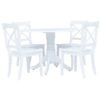 5 Piece Dining Set Solid Rubber Wood White