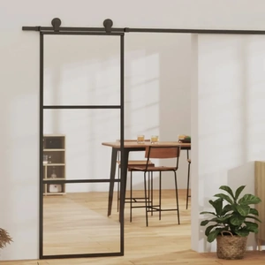 Sliding Door ESG Glass and Aluminium Black Barn Door Rollers