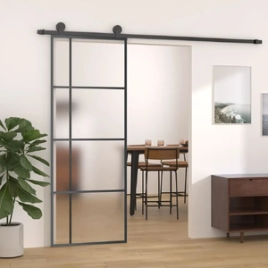 Sliding Door ESG Glass and Aluminium Black Barn Door Rollers Range 2