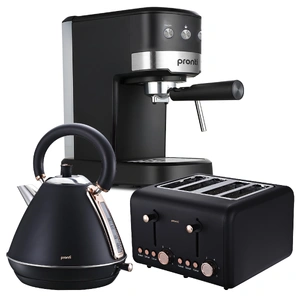Breakfast Set with Rose Gold Kettle & Toaster with 1.2L Espresso Machine - Black
