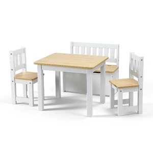 2 in 1 Kids Table and Chair Set, Activity Table with Storage Bench and 2 Chairs for Reading, Drawing, Writing, Snack Time & Arts Crafts, 4 PCS Toddler