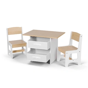 Kids Table and 2 Chairs Set Wooden Activity Table wit 2 Storage Drawers, Toddler Table and Chair Set for Children Drawing, Reading, Crafts, Eating, Na
