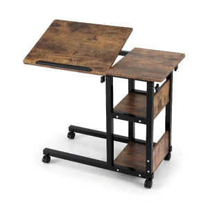 3 Tier Adjustable Laptop Desk Tiltable Mobile Side Table Wheels