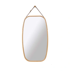 Hanging Wall Mirror 74x43cm - Solid Bamboo Frame and Adjustable Leather Strap for Bathroom and Bedroom, Vanity Mirror, Makeup Mirror, Face Mirrors, Wa