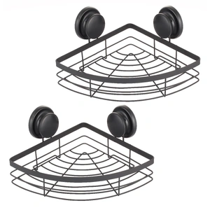 CARLA HOME 2 Pack Round Corner Shower Caddy Shelf Basket Rack with Premium Vacuum Suction Cup No-Drilling for Bathroom and Kitchen