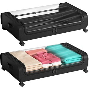 Set 2 Pcs XXL Under Bed Rolling Storage Containers with 50L Large Capacity and Wheels