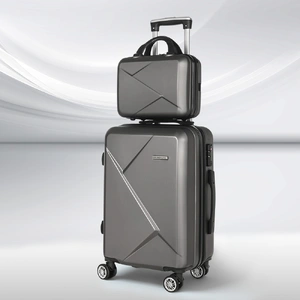 2pc Luggage 12" 20" Trolley Travel Suitcase Storage Carry On TSA Lock Dark Grey