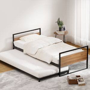Bed Frame 2x Single Size Metal Trundle Daybed DEAN