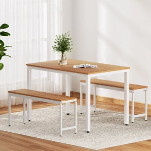 Dining Table and Chairs Set 3PCS Metal Desk Bench Sets Kitchen Furniture
