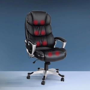 8 Point Massage Office Chair Heated Seat PU Black