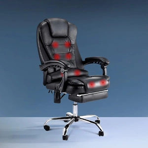 8 Point Massage Office Chair PU Leather Footrest Black
