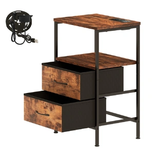LED Bedside Table with 2 Drawers Power Outlets