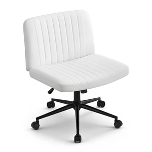 Criss Cross Chair with Wheels Wide Cross Legged Office Desk Vanity Chair PU Leather, Armless Height Adjustable Swivel Home Office Chair for Home Compu