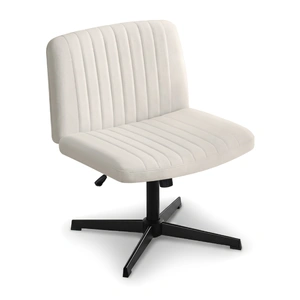 Criss Cross Chair No Wheels Fabric Wide Cross Legged Office Desk Vanity Chair Armless, Height Adjustable, Swivel Home Office Chair for Home Computer T