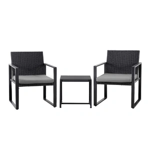 Gardeon 3PC Outdoor Bistro Set Patio Furniture Wicker Dining Chairs Table Cushion Black