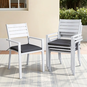 4PC Outdoor Dining Chairs Stackable Aluminum Lounge Chair Patio Furniture